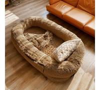 Cama mullida para humanos y mascotas, puf de piel sintética ultrasuave, impermeable y lavable para un descanso cómodo