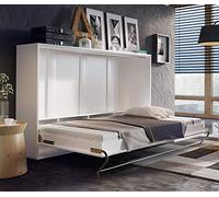 Cama Murphy plegable horizontal de 140 x 200 cm, color blanco mate, para dormitorio moderno con pared oculta
