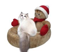 Cama navideña para Gatos: cálido para Gatos con Gorro de Papá Noel y Bufanda, Forma de Gato | Cama para Mascotas acogedora y, casa para Gatos Lavable con Fondo Antideslizante, Cama