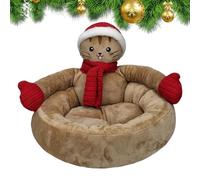 Cama navideña para gatos - Casa navideña para gatos, lindas camas para gatos con gorro navideño y bufanda | Casa tridimensional del animal doméstico del gato de la historieta, cama del gatito para dor