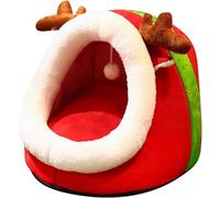Cama Navideña para Gatos,Cueva para Gatos Semicerrada,Casa de Campaña para Gatitos con Bola Colgante,Tienda de Campaña para Mascotas con Forma de Reno (Color-2, Talla única)