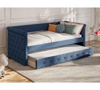 Cama nido capitoné LOUISE - 2x90x190cm - Tela azul
