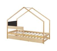 [en.casa] Cama Nido para Niños Niñas Estilo Montessori Cama Infantil con Cajón/Cama Extraíble Barandilla y Somier Forma de Casa máx. 100 kg/Cama Madera de Pino 90 x 200 cm - Natural/Negro