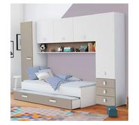 Cama nido tidy con cajón habitación infantil juvenil color blanco y arcilla dormitorio mueble 90x200 cm