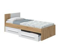 Habitdesign - Cama Individual Juvenil con 2 Cajones, Reversible, Color Blanco Artik y Roble Nodi, 196x97x77 cm - Modelo Noa (Sin Somier)
