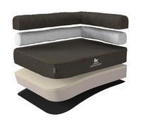 Cama ortopédica en esquina para perros Knuffelwuff Marlie de terciopelo cosida a mano Respaldo derecho Negro S 70 x 50cm