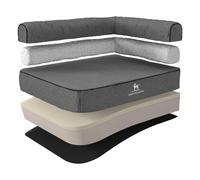 Cama ortopédica en esquina para perros Knuffelwuff Marlie de terciopelo cosida a mano Respaldo derecho Gris S 70 x 50cm