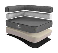 Cama ortopédica en esquina para perros Knuffelwuff Marlie de terciopelo cosida a mano Respaldo izquierdo Gris S 70 x 50cm