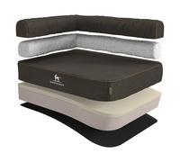 Cama ortopédica en esquina para perros Knuffelwuff Marlie de terciopelo cosida a mano Respaldo izquierdo Negro S 70 x 50cm