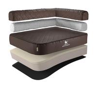 Cama ortopédica en esquina para perros Knuffelwuff Winslow de cuero sintético con grabado láser XXL, 120 x 80 cm, brazo a la derecha, marrón