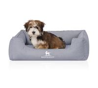 Cama ortopédica impermeable para perros Knuffelwuff Malou de terciopelo cosida a mano Celeste S 70 x 50cm