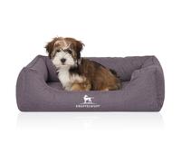 Cama ortopédica impermeable para perros Knuffelwuff Malou de terciopelo cosida a mano M-L, 85 x 63 cm, gris