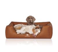 Cama ortopédica para perros Knuffelwuff Chesapeake de cuero sintético con grabado láser y diseño veteado XXL, 120 x 85 cm, óxido