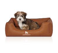 Cama ortopédica para perros Knuffelwuff Chesapeake de cuero sintético con grabado láser y diseño veteado M-L, 85 x 63 cm, óxido
