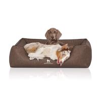 Cama ortopédica para perros Knuffelwuff Chesapeake de cuero sintético con grabado láser y diseño veteado XL, 105 x 75 cm, marrón