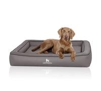 Cama ortopédica para perros Knuffelwuff Hampstead de cuero sintético con grabado láser, 85 x 65 cm, gris