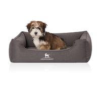 Cama ortopédica para perros Knuffelwuff Leano de terciopelo cosida a mano M-L, 85 x 63 cm, negra