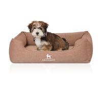 Cama ortopédica para perros Knuffelwuff Leano de terciopelo cosida a mano Marrón claro S 70 x 50cm