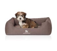 Cama ortopédica para perros Knuffelwuff Leano de terciopelo cosida a mano Marrón S 70 x 50cm