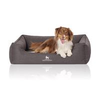 Cama ortopédica para perros Knuffelwuff Leano de terciopelo cosida a mano talla grande XXXL, 155 x 105 cm, negra