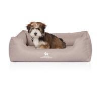 Cama ortopédica para perros Knuffelwuff Luisa Sunshine Edition de terciopelo cosida a mano con costuras finas Beige S 70 x 50cm