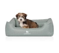 Cama ortopédica para perros Knuffelwuff Luisa Sunshine Edition de terciopelo cosida a mano con costuras finas Petrol S 70 x 50cm