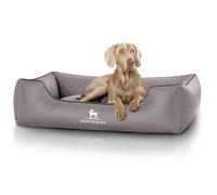 Cama ortopédica para perros Knuffelwuff Madison de cuero sintético con grabado láser talla grande XXXL, 155 x 105 cm, gris