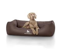 Cama ortopédica para perros Knuffelwuff Madison de cuero sintético con grabado láser talla grande XXXL, 155cm x 105 cm, marrón