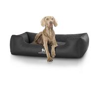 Cama ortopédica para perros Knuffelwuff Madison de cuero sintético con grabado láser talla grande XXXL, 155cm x 105 cm, negra