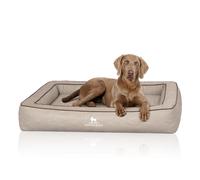 Cama ortopédica para perros Knuffelwuff Montego de cuero sintético con grabado láser, 105 x 80 cm, gris
