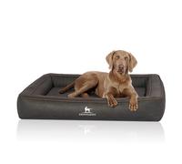 Cama ortopédica para perros Knuffelwuff Montego de cuero sintético con grabado láser, 120 x 100 cm, negra
