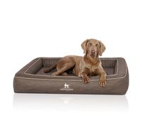 Cama ortopédica para perros Knuffelwuff Montego de cuero sintético con grabado láser, 85 x 65 cm, gris parduzco