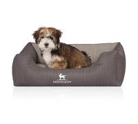 Cama ortopédica para perros Knuffelwuff Outlander de cuero sintético con grabado láser Gris oscuro/Gris