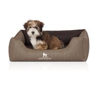 Cama ortopédica para perros Knuffelwuff Outlander de cuero sintético con grabado láser Natural/Marrón