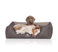 Cama ortopédica para perros Knuffelwuff Outlander de cuero sintético con grabado láser XL, 105 x 75 cm, gris oscuro/gris