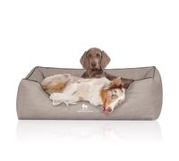 Cama ortopédica para perros Knuffelwuff Rockland de cuero sintético talla grande XXXL, 155 x 105 cm, gris claro
