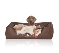 Cama ortopédica para perros Knuffelwuff Rockland de cuero sintético talla grande XXXL, 155 x 105 cm, marrón