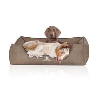 Cama ortopédica para perros Knuffelwuff Rockland de cuero sintético talla grande XXXL, 155 x 105 cm, piedra