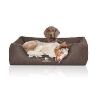 Cama ortopédica para perros Knuffelwuff Tampa de cuero sintético con grabado láser XL, 105 x 75 cm, gris parduzco
