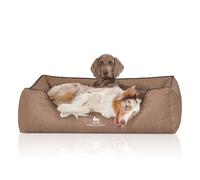 Cama ortopédica para perros Knuffelwuff Tampa de cuero sintético con grabado láser XXL, 120 x 85 cm, camel
