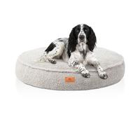 Cama ortopédica redonda para perros Tivano de Knuffelwuff con relleno de copos de espuma viscoelástica y material de peluche acogedor ø80cm Gris claro
