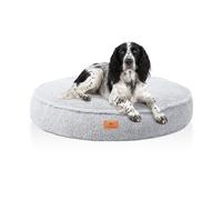 Cama ortopédica redonda para perros Tivano de Knuffelwuff con relleno de copos de espuma viscoelástica y material de peluche acogedor ø100cm Gris