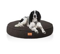 Cama ortopédica redonda para perros Tivano de Knuffelwuff con relleno de copos de espuma viscoelástica y material de peluche acogedor ø80cm Marrón