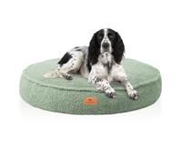 Cama ortopédica redonda para perros Tivano de Knuffelwuff con relleno de copos de espuma viscoelástica y material de peluche acogedor ø120cm Khaki