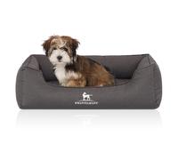 Cama ortopédica repelente al agua para perros Knuffelwuff Leon de terciopelo cosida a mano Antracita S 70 x 50cm