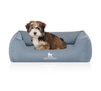 Cama ortopédica repelente al agua para perros Knuffelwuff Leon de terciopelo cosida a mano Celeste S 70 x 50cm