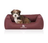 Cama ortopédica repelente al agua para perros Knuffelwuff Leon de terciopelo cosida a mano M-L, 85 x 63 cm, roja
