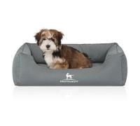 Cama ortopédica repelente al agua para perros Knuffelwuff Leon de terciopelo cosida a mano M-L, 85 x 63 cm, petróleo