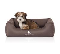 Cama ortopédica repelente al agua para perros Knuffelwuff Leon de terciopelo cosida a mano Pardo grisáceo S 70 x 50cm