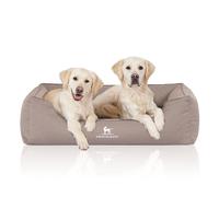 Cama ortopédica repelente al agua para perros Knuffelwuff Leon de terciopelo cosida a mano XL, 105 x 75 cm, beige/gris
